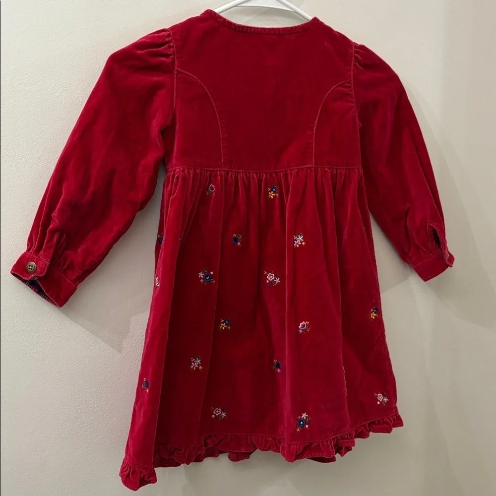 OshKosh B'gosh vintage Red Plaid velvet dress with Floral embroidery- girls 5